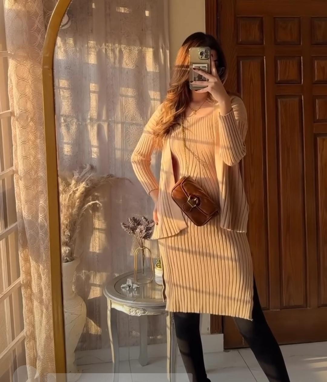 Beige Knitted Two-Piece Dress Beige Knitted Two-Piece Dress